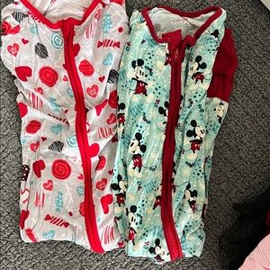 Little Sleepies 2 Kids Pajamas Onesies - Red and Blue Mickey Mouse & Valentines